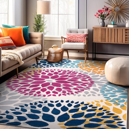 World Rug Gallery Modern Floral Circles Design 10' x 14' Multi Area Rug 9099MULTI10X14